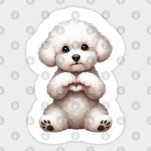 Valentine Bichon Frise Dog Giving Heart Hand Sign Sticker by Chromatic Fusion Studio